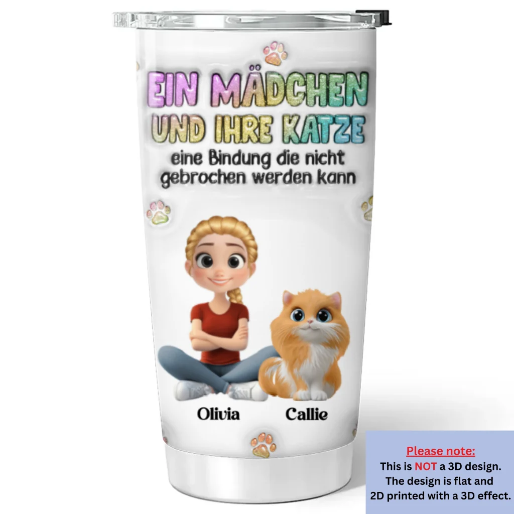 Ein Mädchen mit ihrer Katze – Personalisierter 3D-Thermobecher mit aufblasbarem Effekt - Image 6