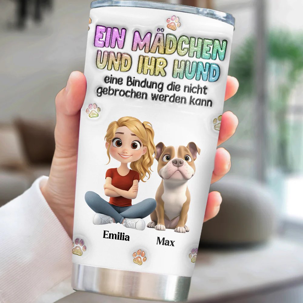 Ein Mädchen und ihr Hund“ – Personalisierter 3D-Thermobecher mit aufblasbarem Effekt - Image 2