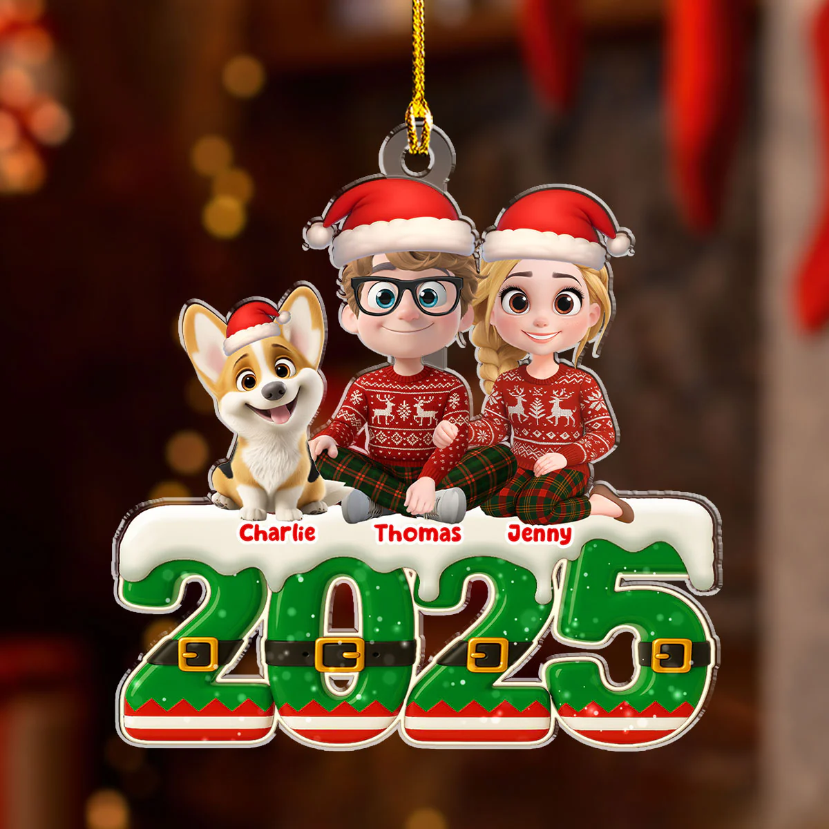 Elf Family - Personalized Custom Acrylic Ornament - Image 3