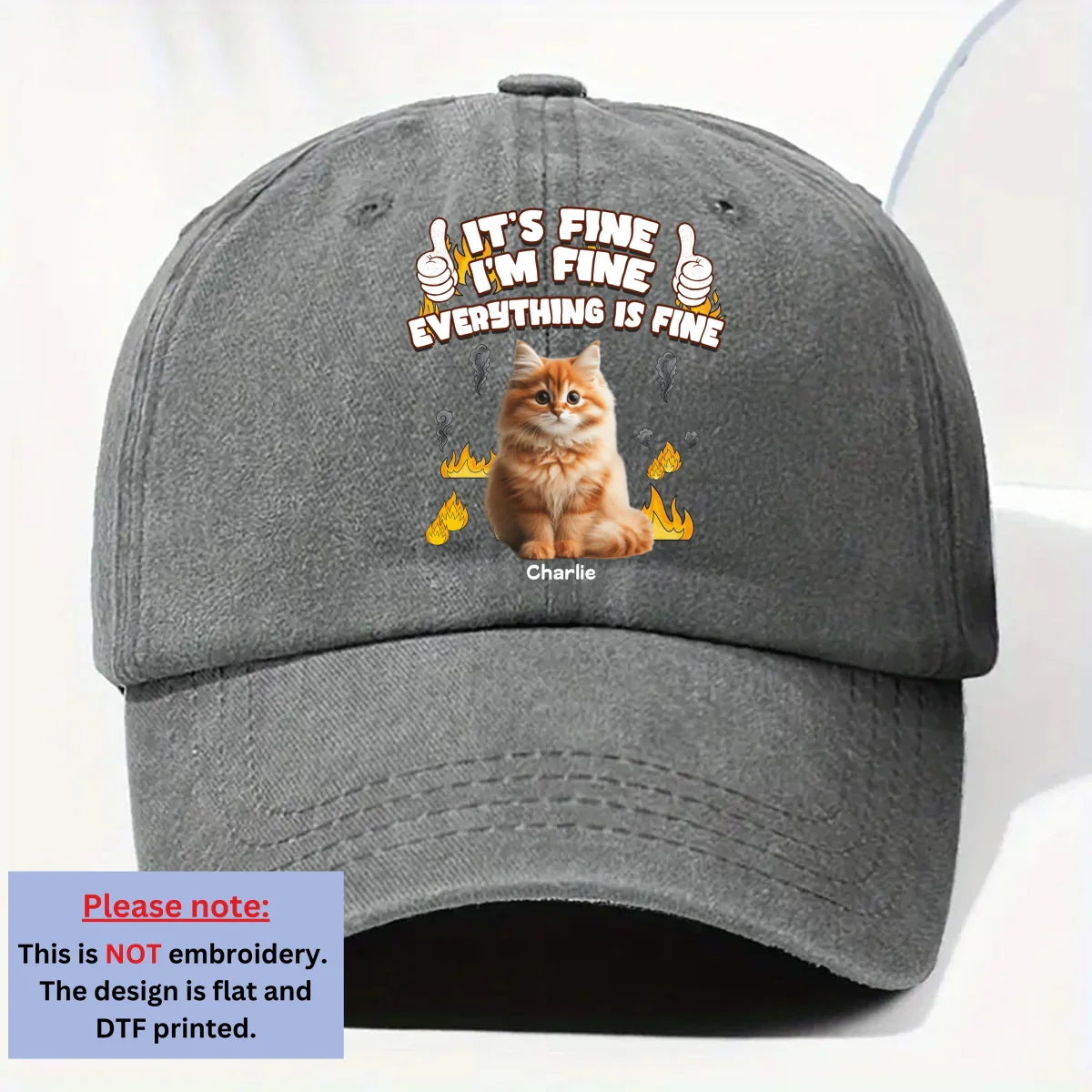 Everything Is Fine Photo - Personalized Custom Vintage Washed Denim Cap