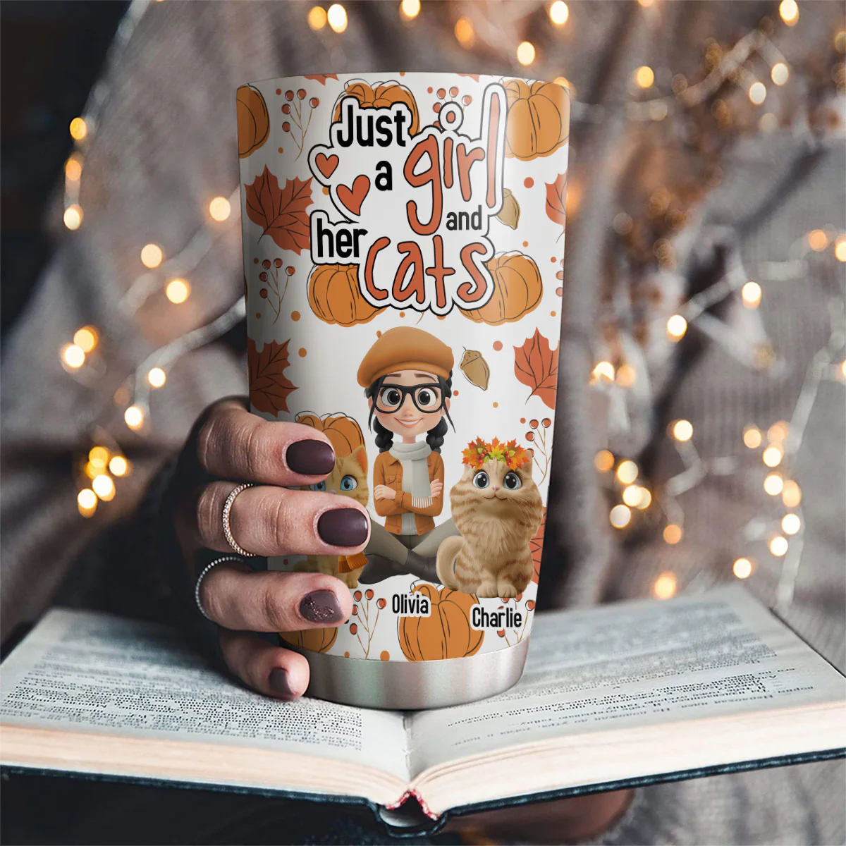 Falling For Cats - Personalized Custom Tumbler - Image 2