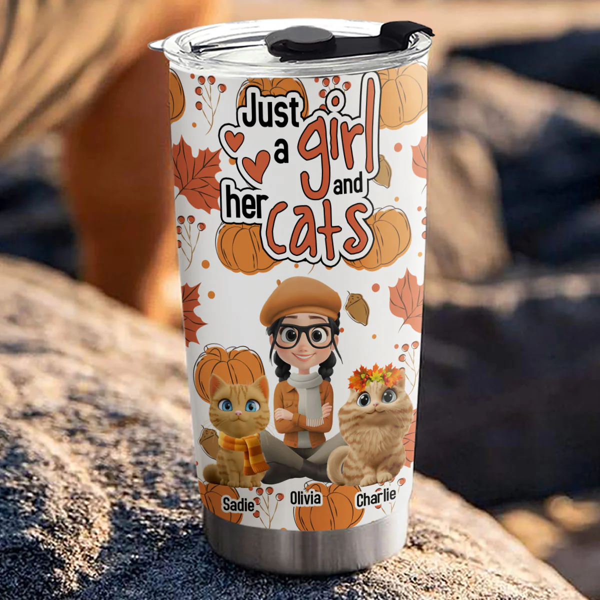 Falling For Cats - Personalized Custom Tumbler - Image 3