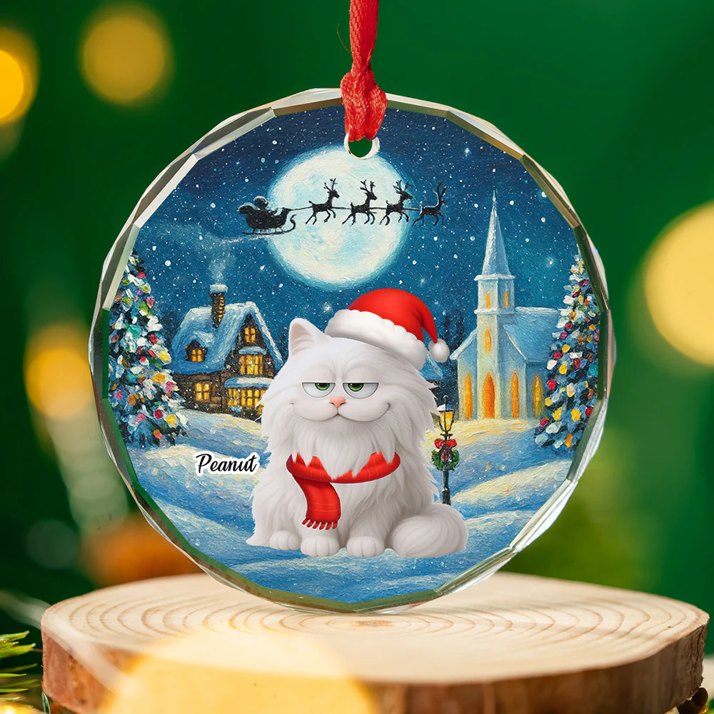 Falling In Me Cat Ver 2 - Personalized Custom Glass Ornament - Image 4