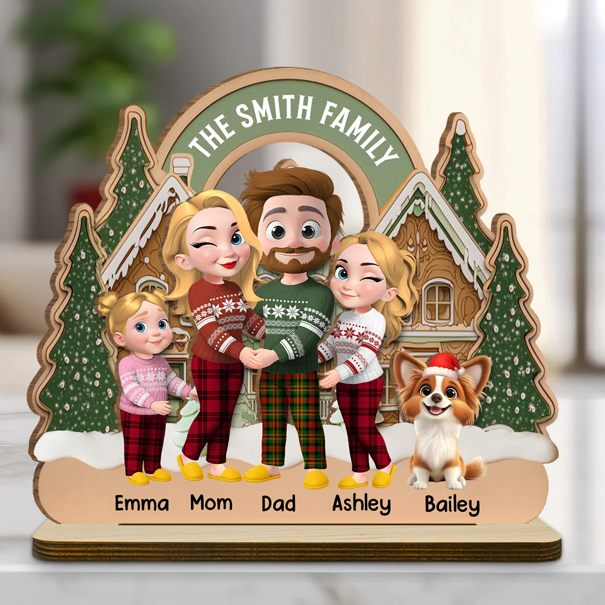 Family Always Together Merry Christmas - Personalized Custom 2-Layer Wood Plaque With Flat Base