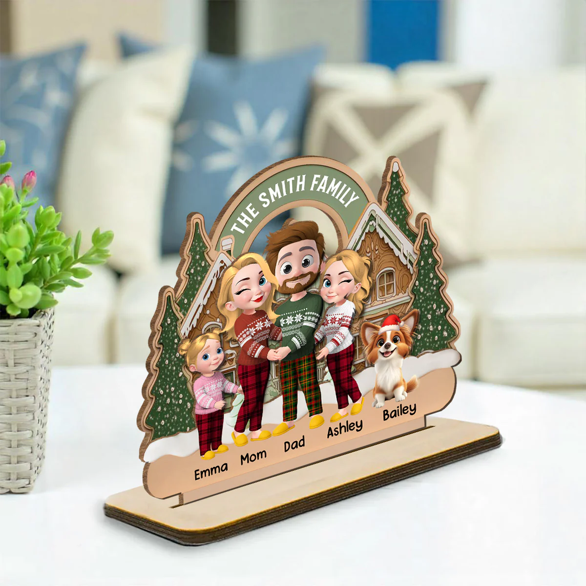 Family Always Together Merry Christmas - Personalized Custom 2-Layer Wood Plaque With Flat Base - Image 2