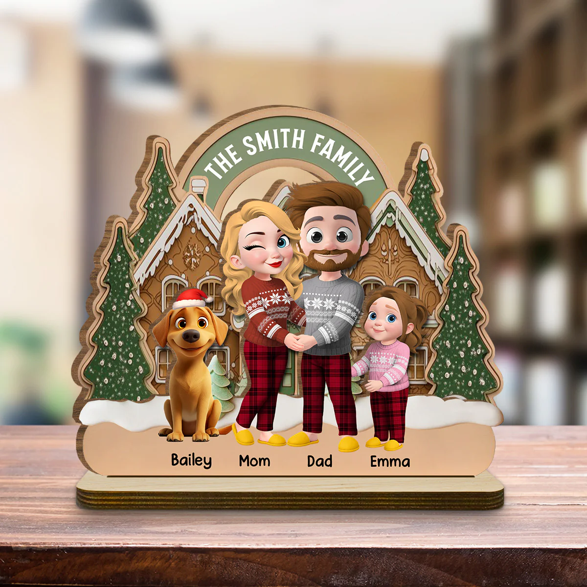 Family Always Together Merry Christmas - Personalized Custom 2-Layer Wood Plaque With Flat Base - Image 3