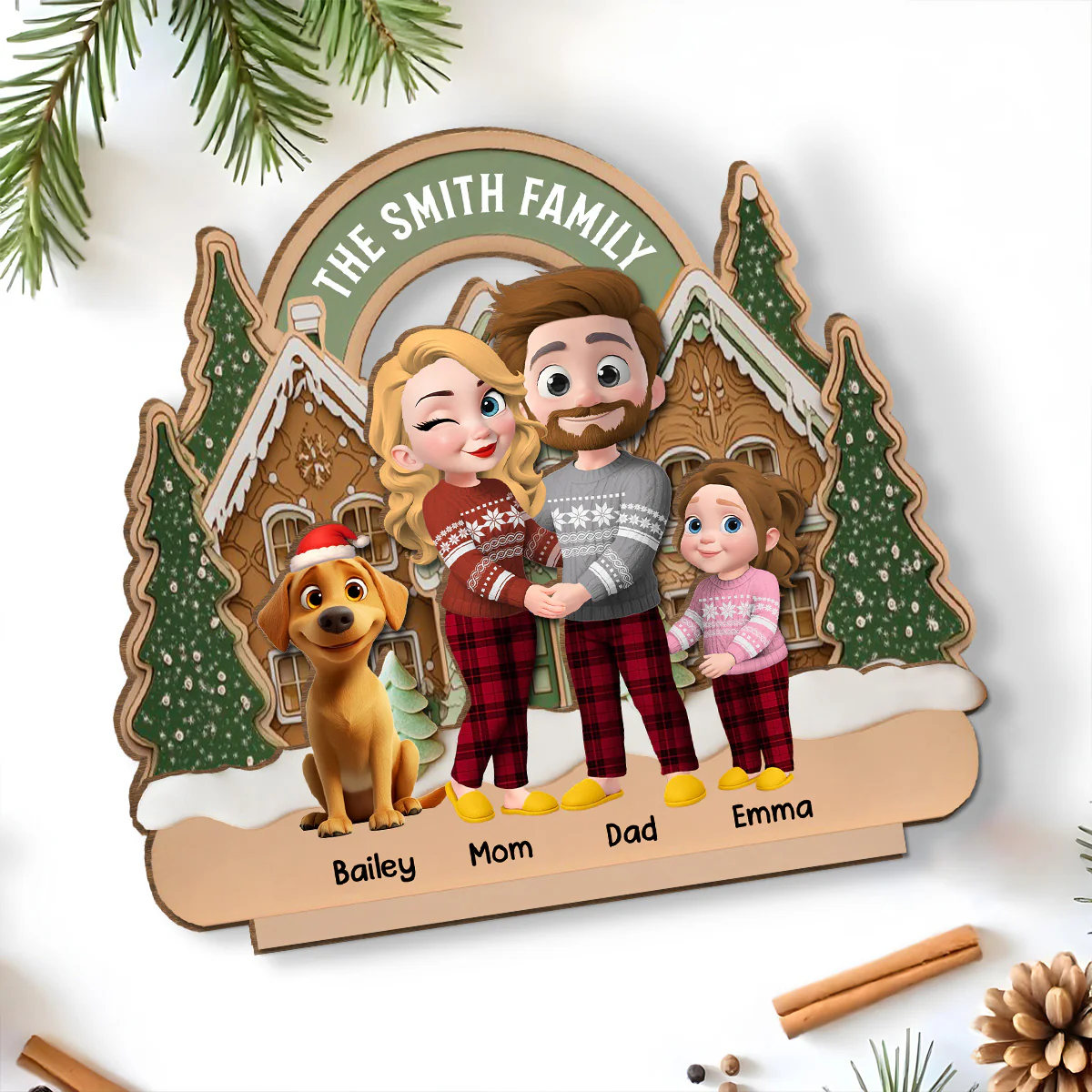 Family Always Together Merry Christmas - Personalized Custom 2-Layer Wood Plaque With Flat Base - Image 4