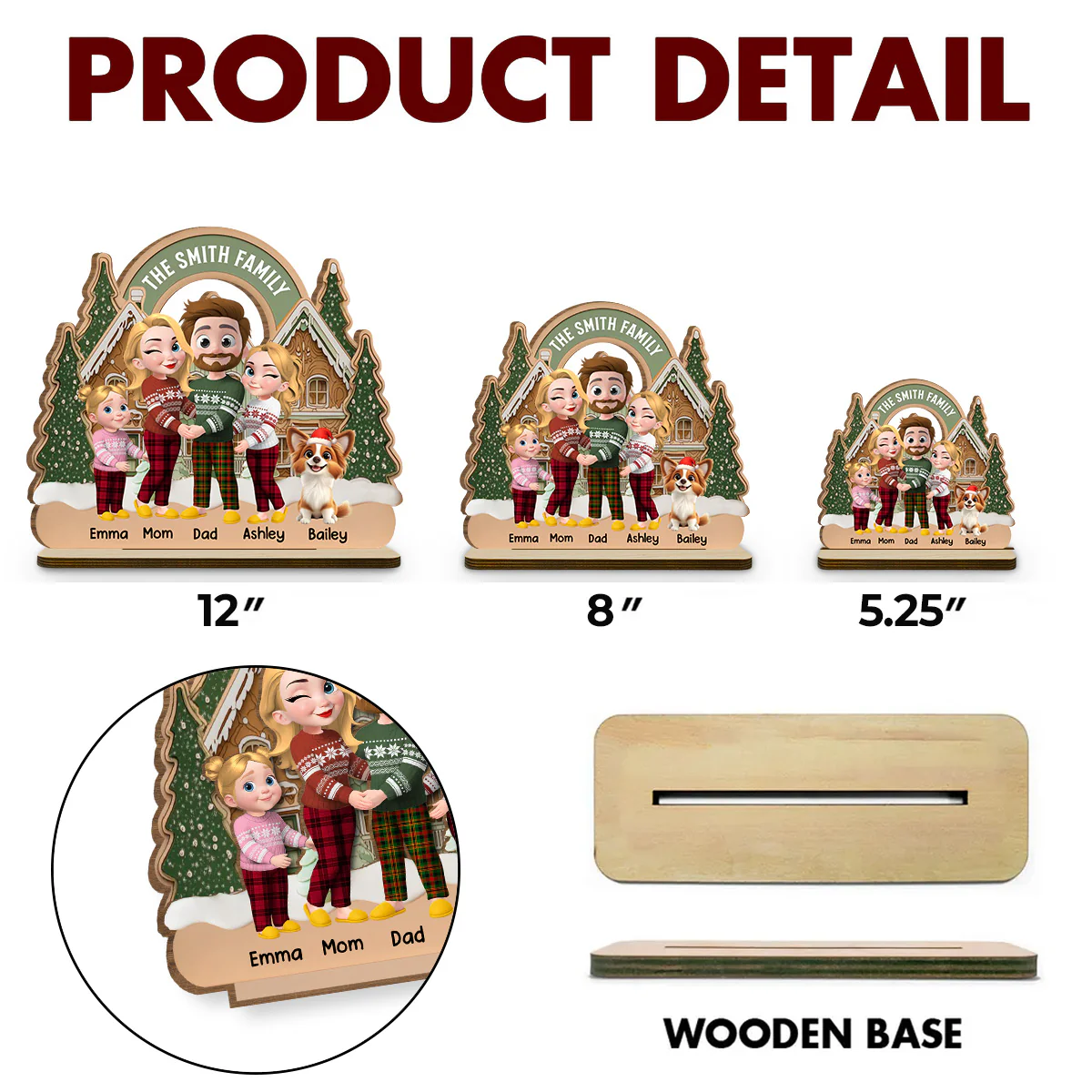 Family Always Together Merry Christmas - Personalized Custom 2-Layer Wood Plaque With Flat Base - Image 6