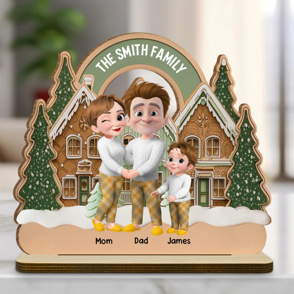 Family Always Together Merry Christmas - Personalized Custom 2-Layer Wood Plaque With Flat Base - Image 7