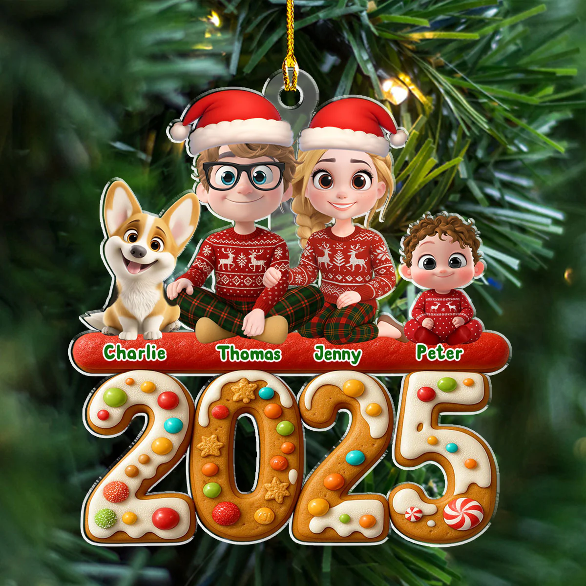 Family And Dog Cake - Personalized Custom Acrylic Ornament - Image 2