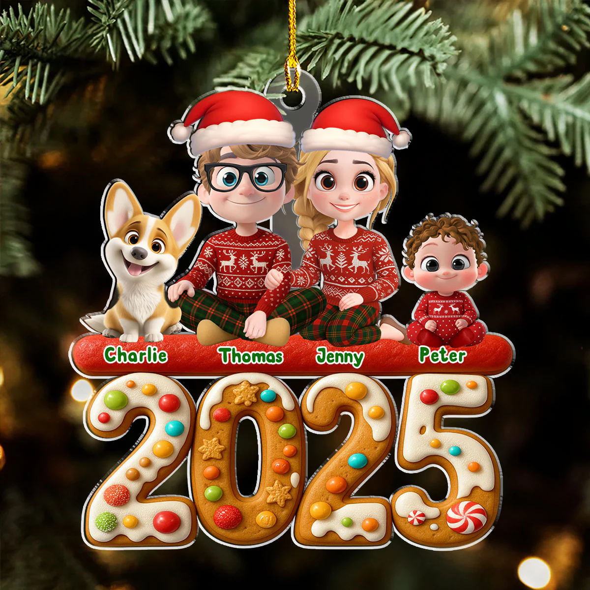 Family And Dog Cake - Personalized Custom Acrylic Ornament - Image 3