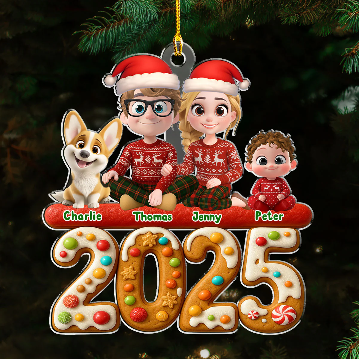 Family And Dog Cake - Personalized Custom Acrylic Ornament - Image 4