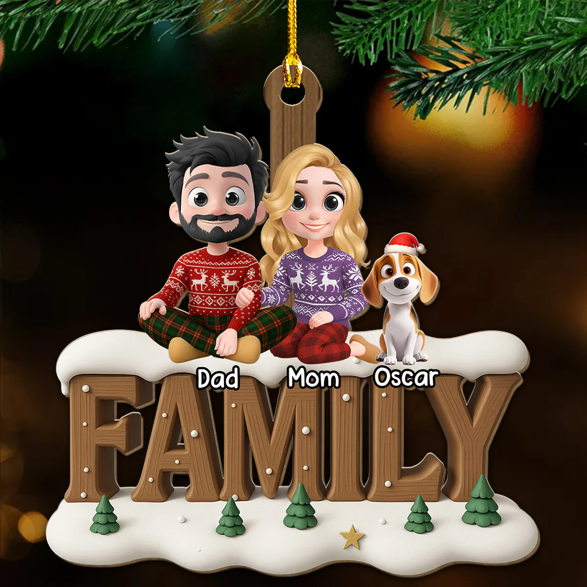 Family Bond Now Onwards - Personalized Custom 3D Effect Wood Ornament - Image 2
