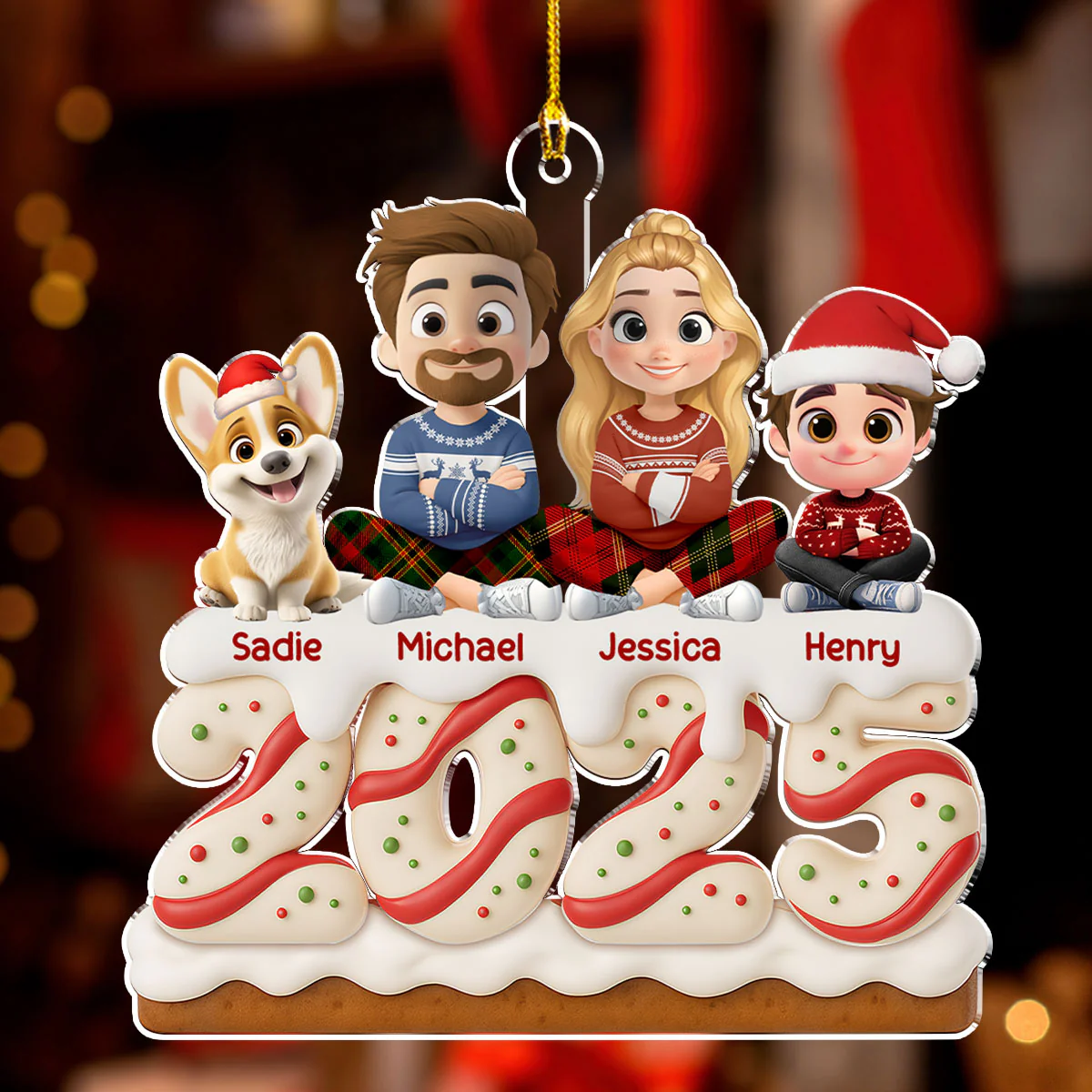 Family Christmas Tree Cake Version 2 - Personalized Custom Acrylic Ornament - Image 2