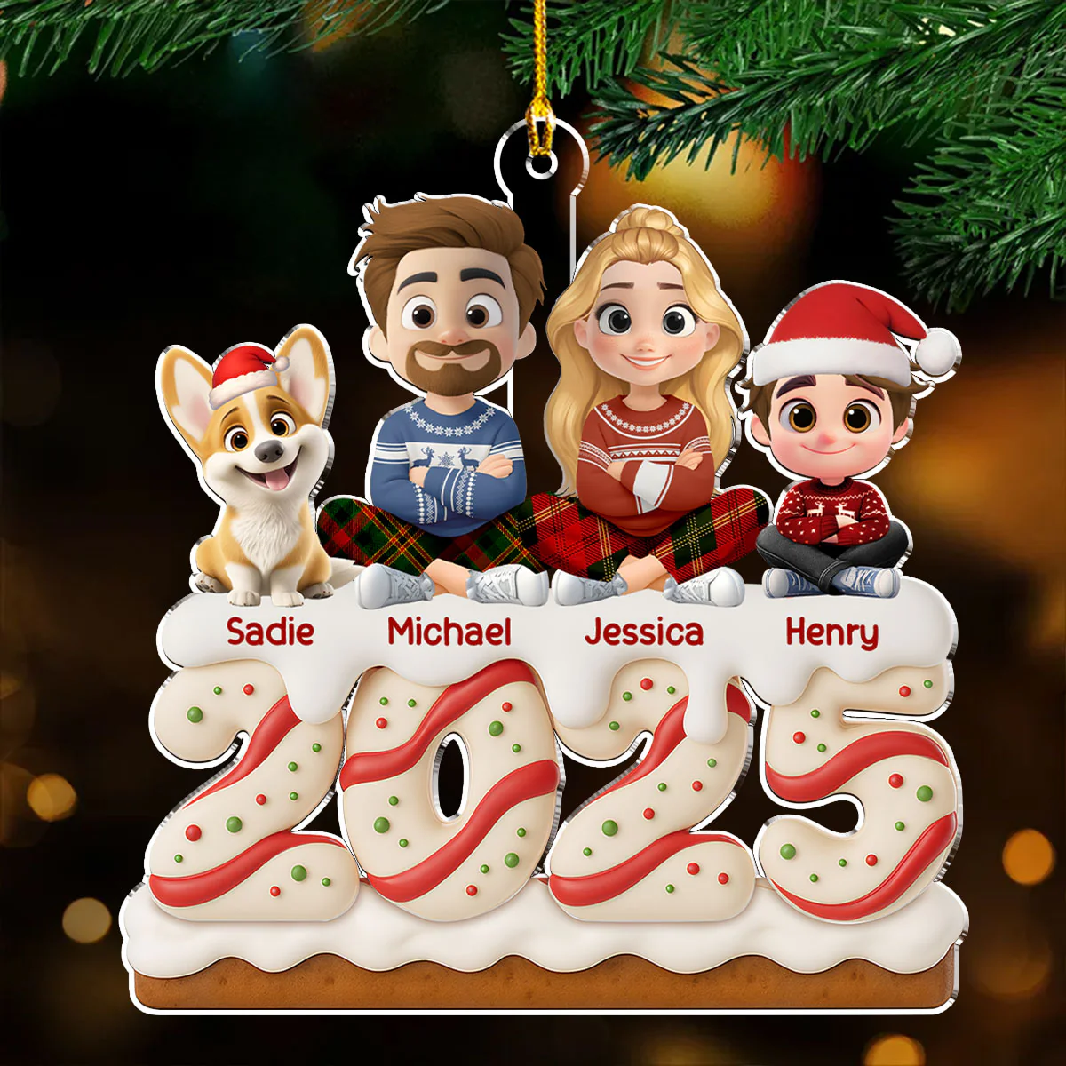 Family Christmas Tree Cake Version 2 - Personalized Custom Acrylic Ornament - Image 3