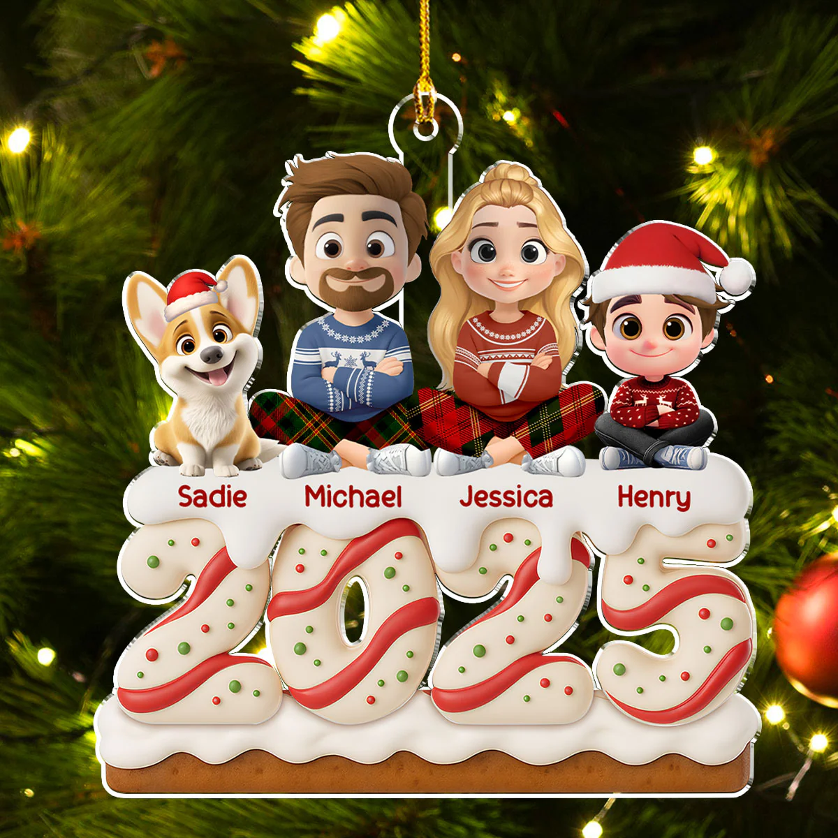 Family Christmas Tree Cake Version 2 - Personalized Custom Acrylic Ornament - Image 6