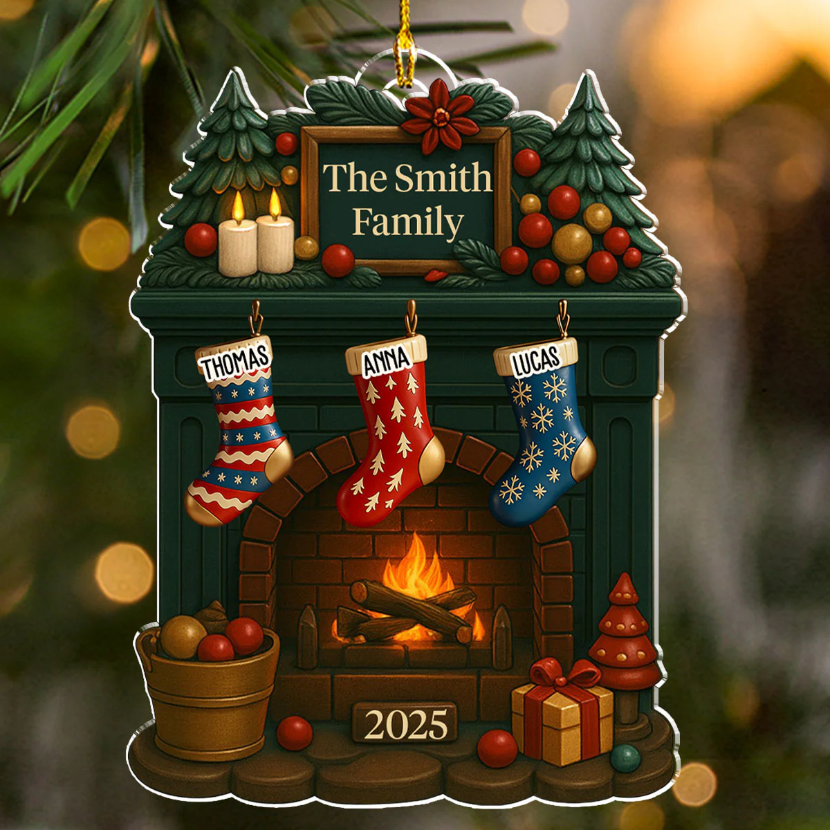 Family Fireplace - Personalized Custom Acrylic Ornament - Image 4