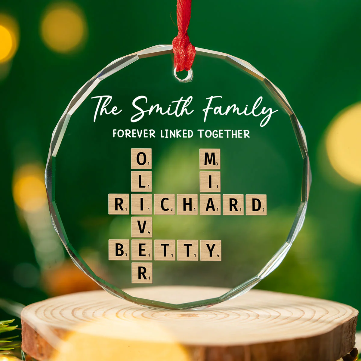 Family Hearts Forever Linked Together - Personalized Custom Glass Ornament - Image 3