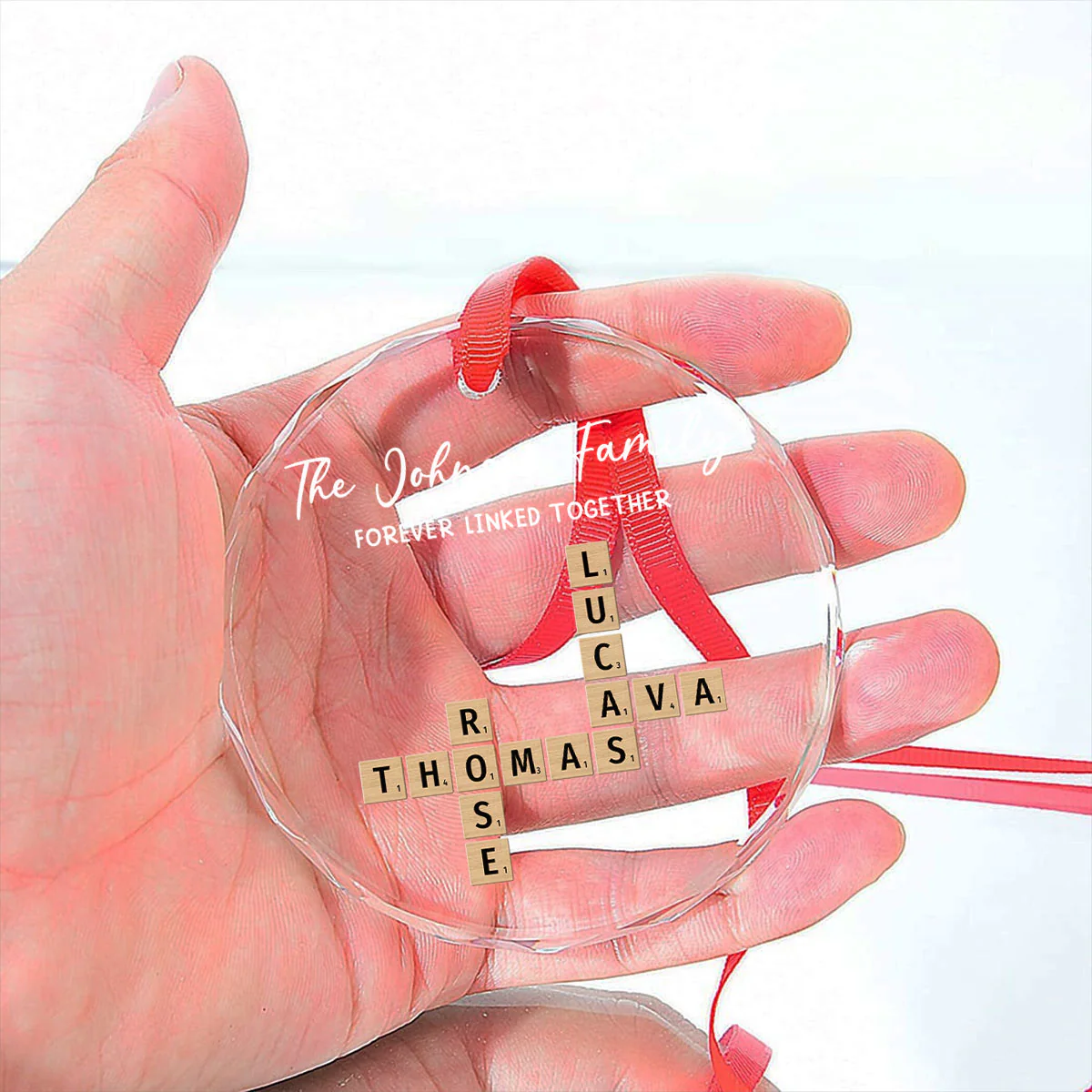 Family Hearts Forever Linked Together - Personalized Custom Glass Ornament - Image 4