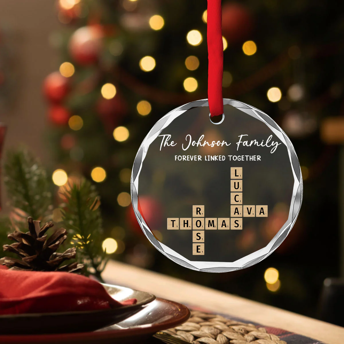 Family Hearts Forever Linked Together - Personalized Custom Glass Ornament - Image 6