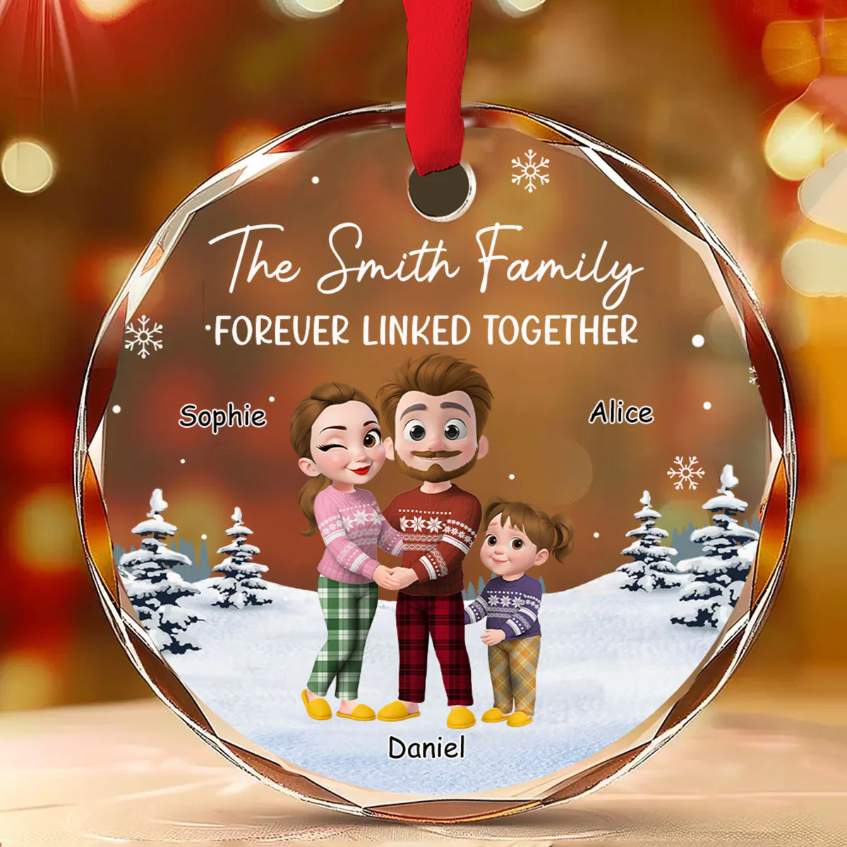 Family Hearts United - Personalized Custom Glass Ornament - Image 2