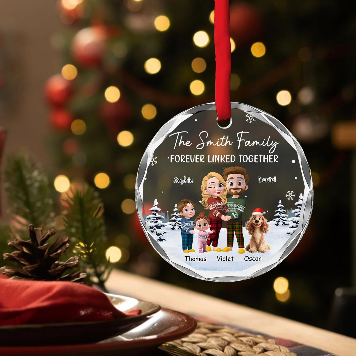Family Hearts United - Personalized Custom Glass Ornament - Image 3
