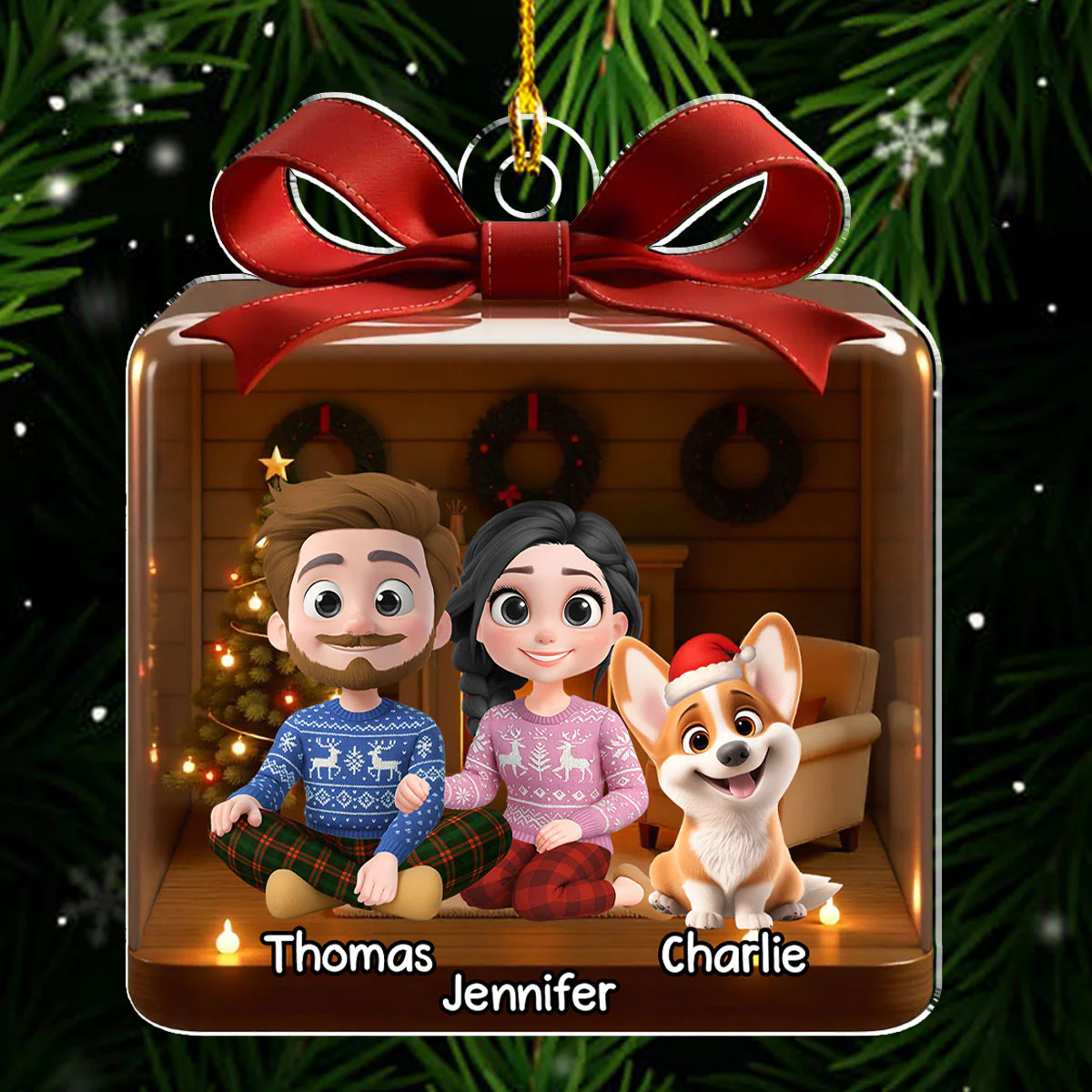 Family Is A Present - Personalized Custom 3D Effect Acrylic Ornament