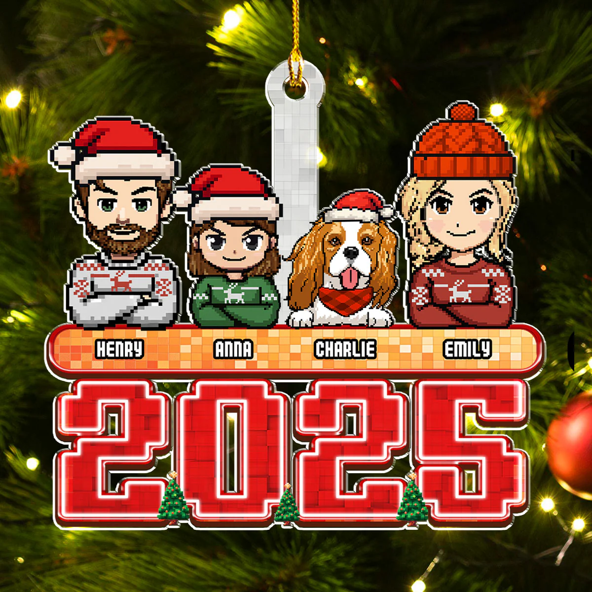 Family Pixel 2025 - Personalized Custom Acrylic Ornament