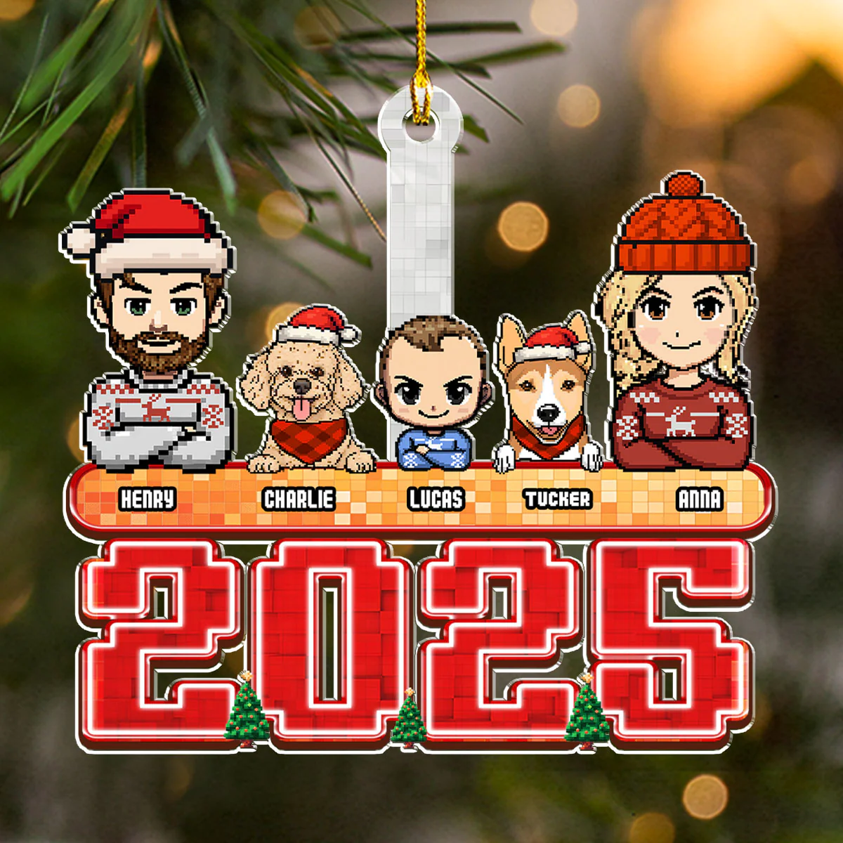 Family Pixel 2025 - Personalized Custom Acrylic Ornament - Image 2