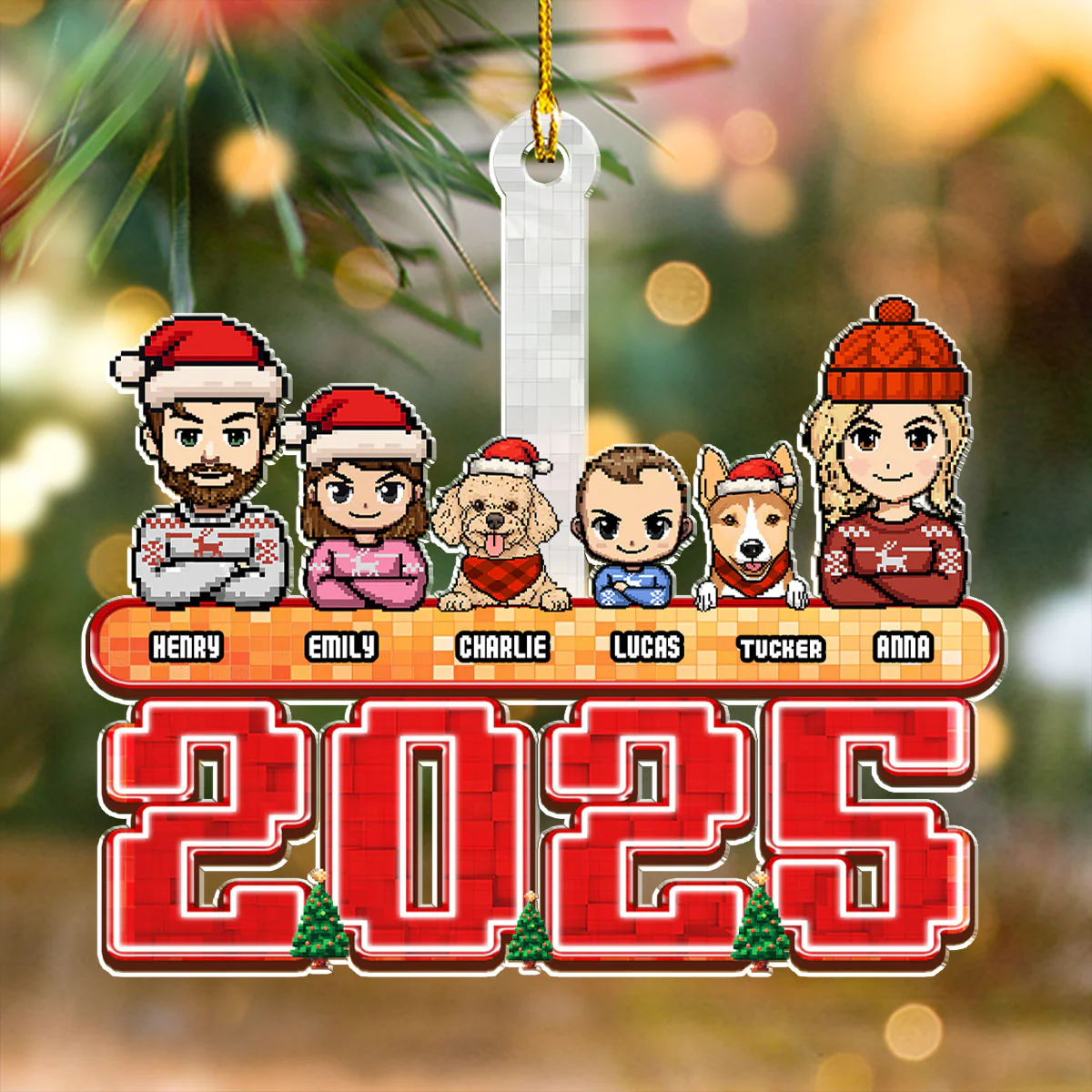 Family Pixel 2025 - Personalized Custom Acrylic Ornament - Image 3