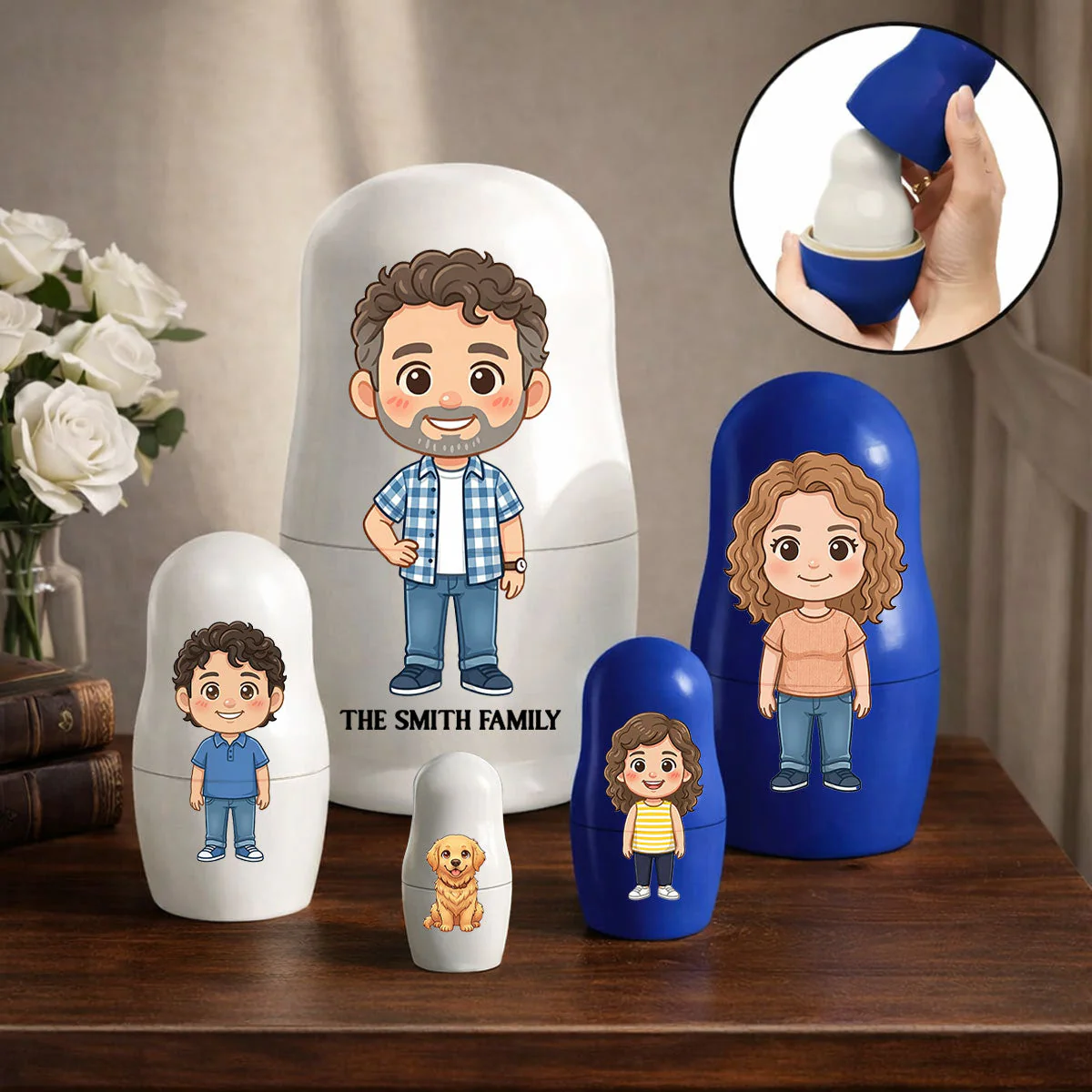 Family Portrait Cartoon - Personalized Custom Nesting Doll