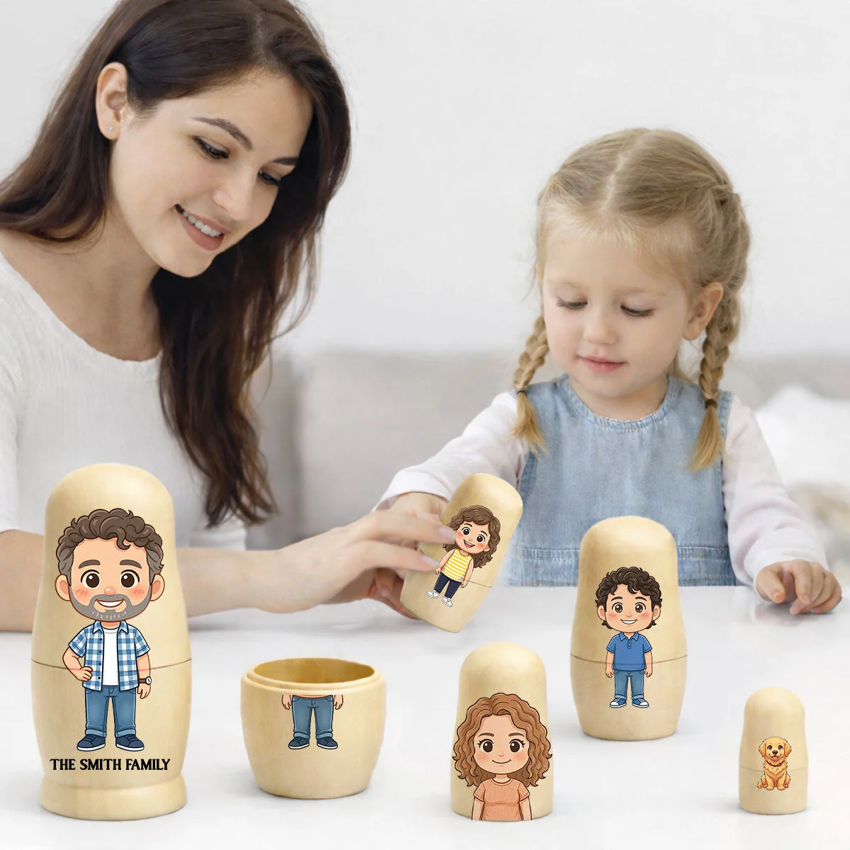 Family Portrait Cartoon - Personalized Custom Nesting Doll - Image 5