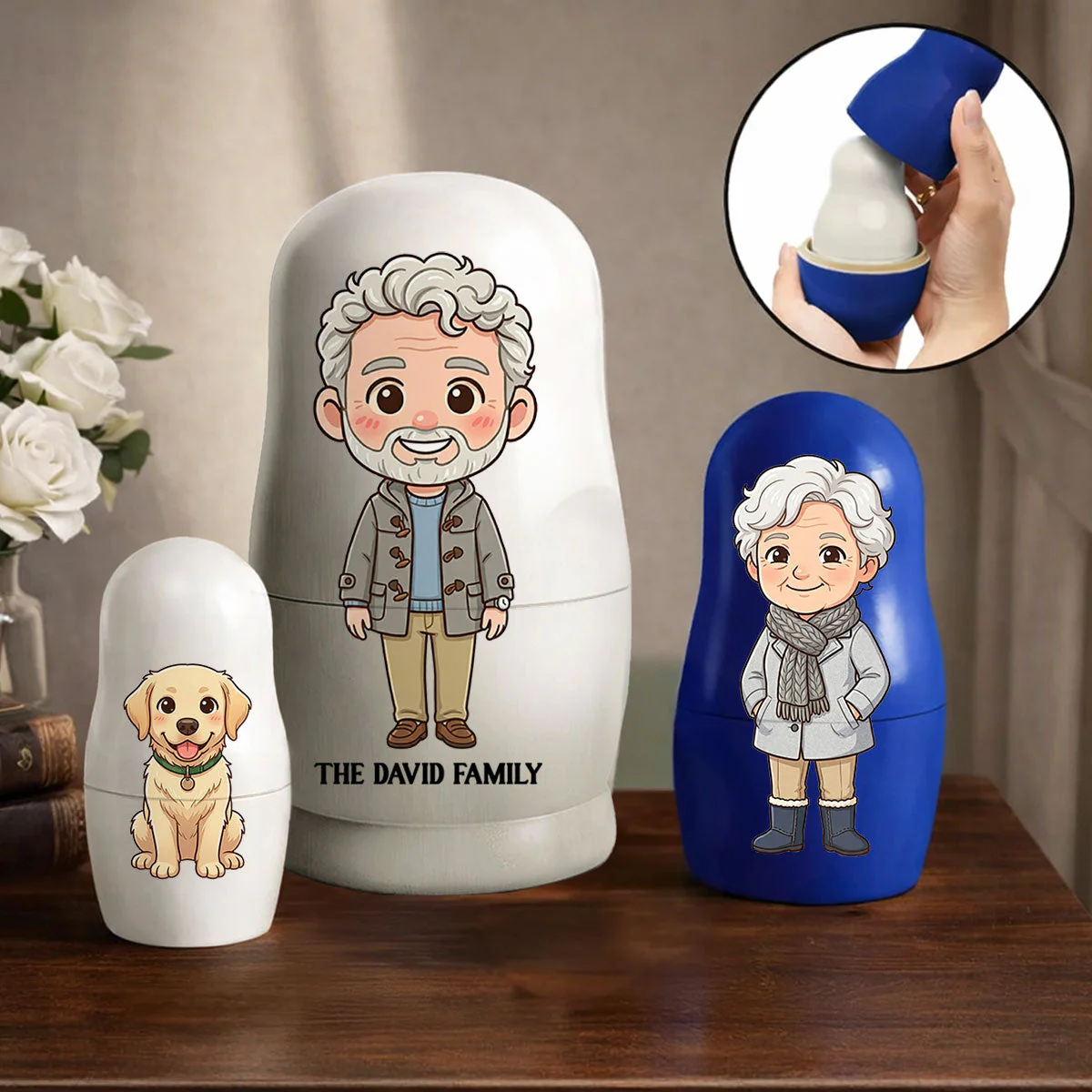 Family Portrait Cartoon - Personalized Custom Nesting Doll - Image 7