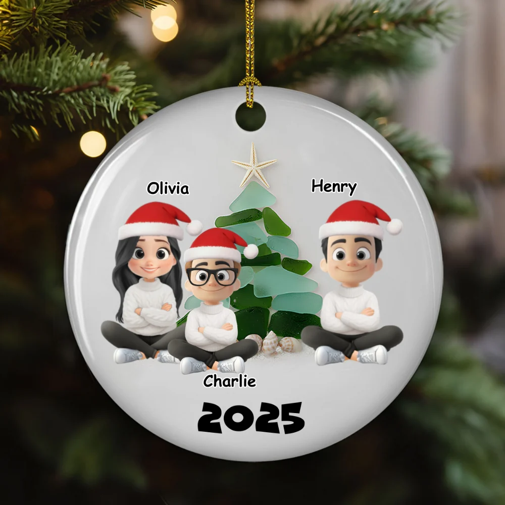 Family Sea Glass Christmas Tree - Personalized Custom Ceramic Ornament - Image 6