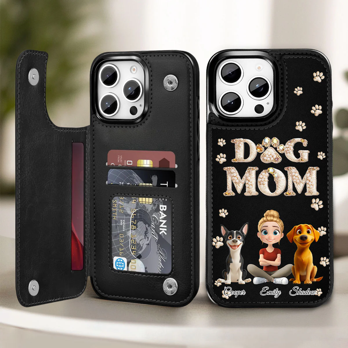 Fancy Dog Mom - Personalized Custom Leather Phone Case - Image 3