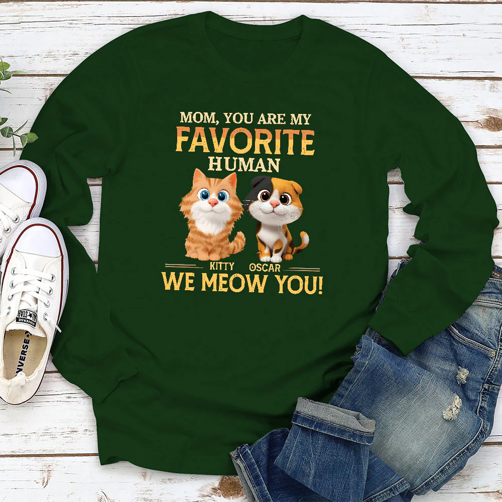 Favorite Cat Human - Personalized Custom Long Sleeve T-Shirt - Image 3