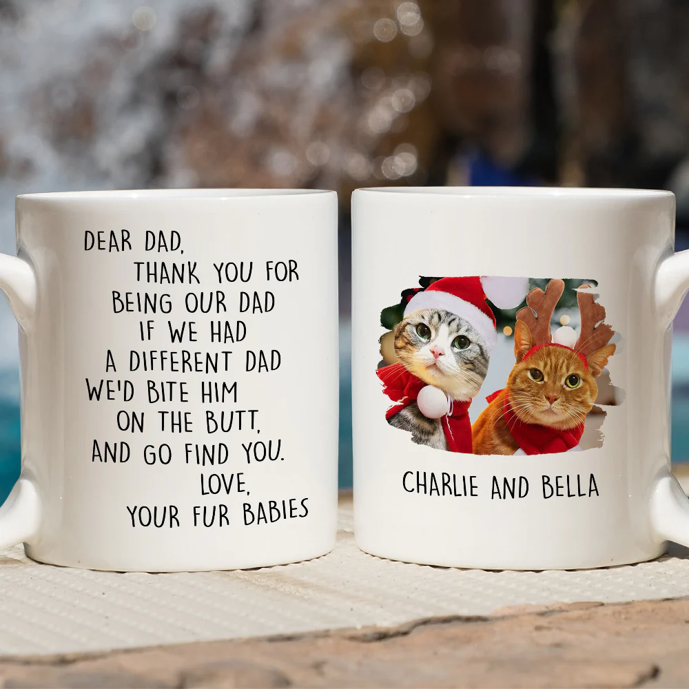 Favorite Human Cartoon Christmas Cat Photo - Personalized Custom Coffee Mug - Image 2