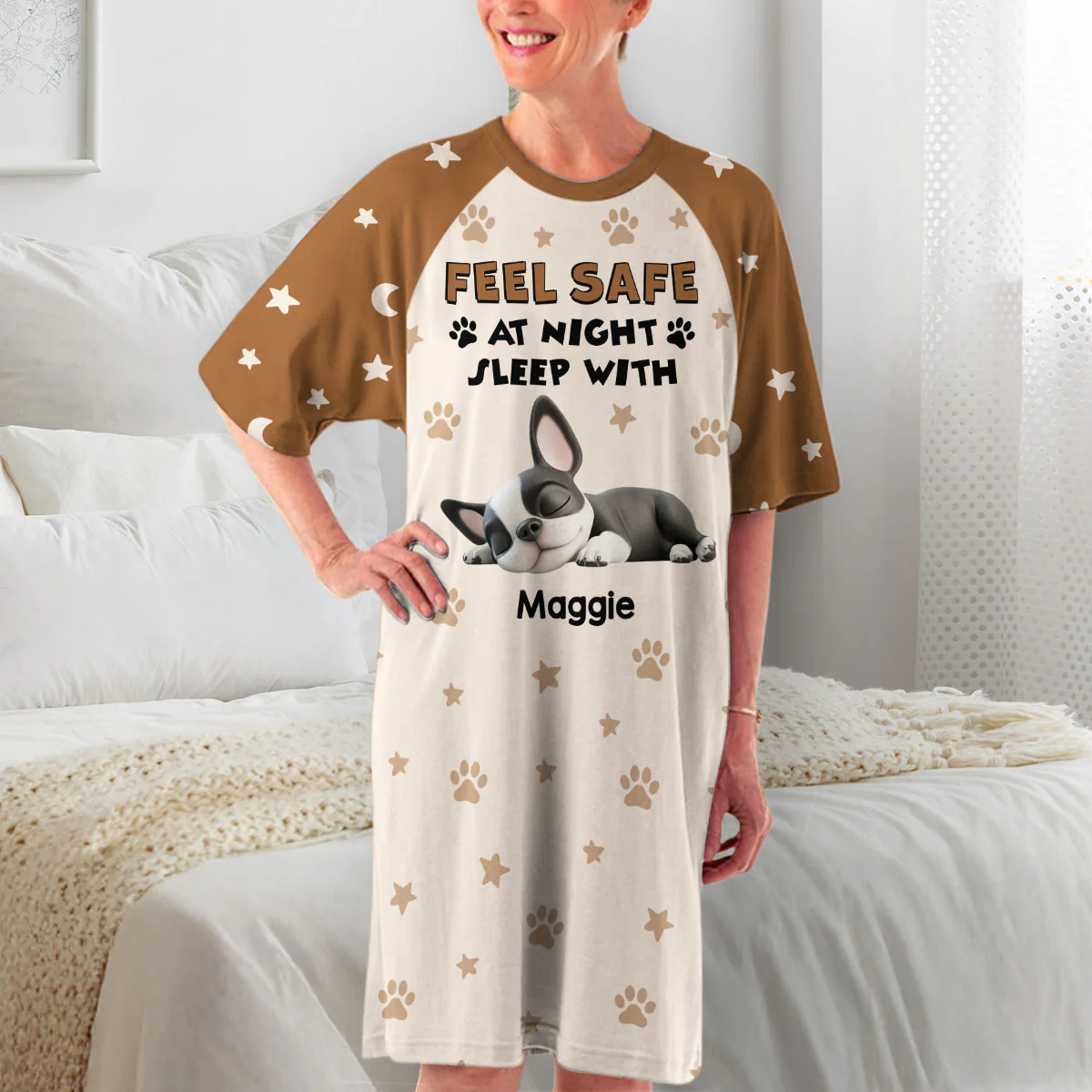 Feel Safe At Night With My Pets - Personalized Custom 3/4 Sleeve Dress - Image 5