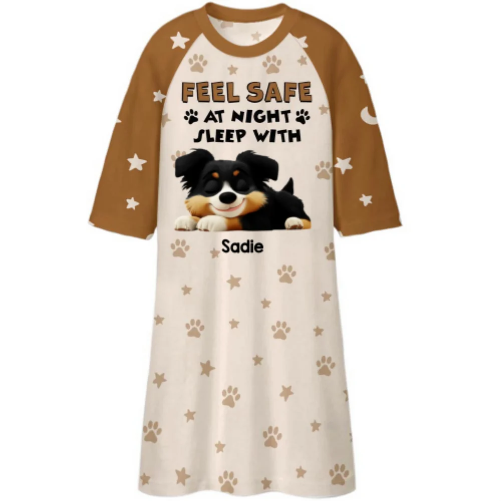 Feel Safe At Night With My Pets - Personalized Custom 3/4 Sleeve Dress - Image 6
