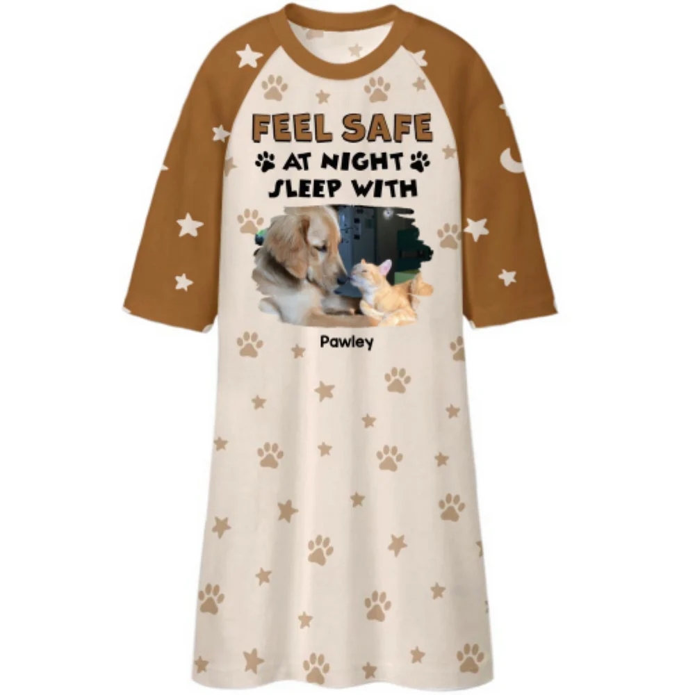 Feel Safe At Night With My Pets Photo - Personalized Custom 3/4 Sleeve Dress - Image 6