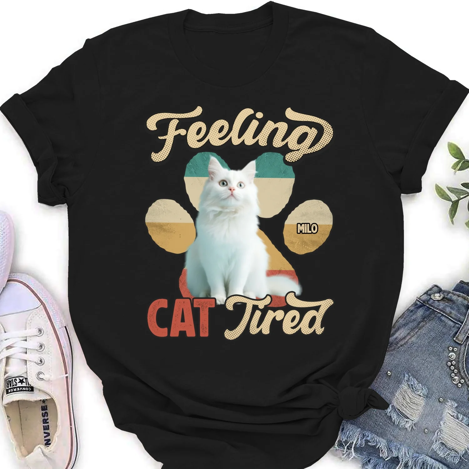 Feeling Cat Tired Tired Photo - Personalized Custom Women's T-shirt - Image 2