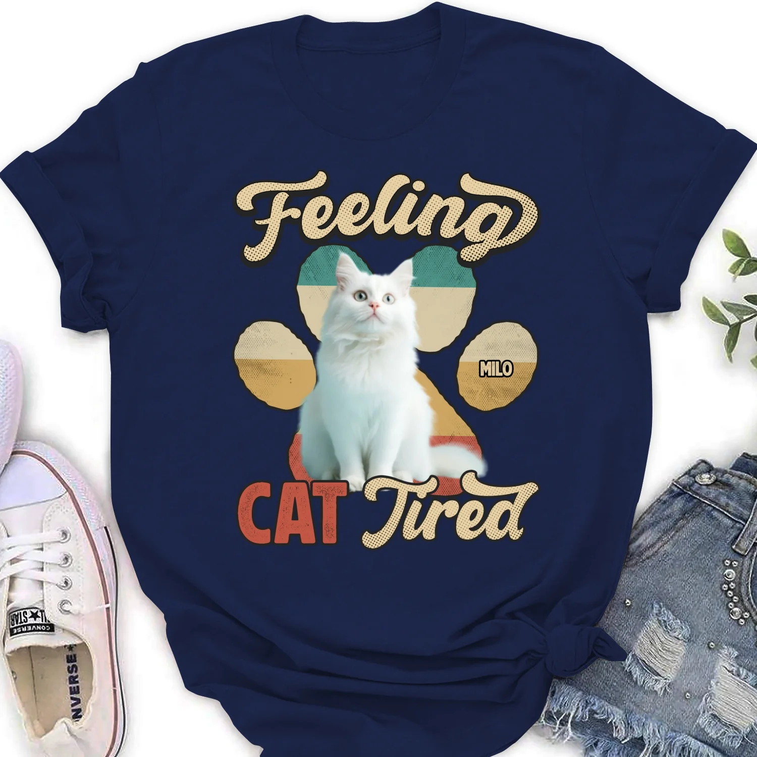 Feeling Cat Tired Tired Photo - Personalized Custom Women's T-shirt - Image 3