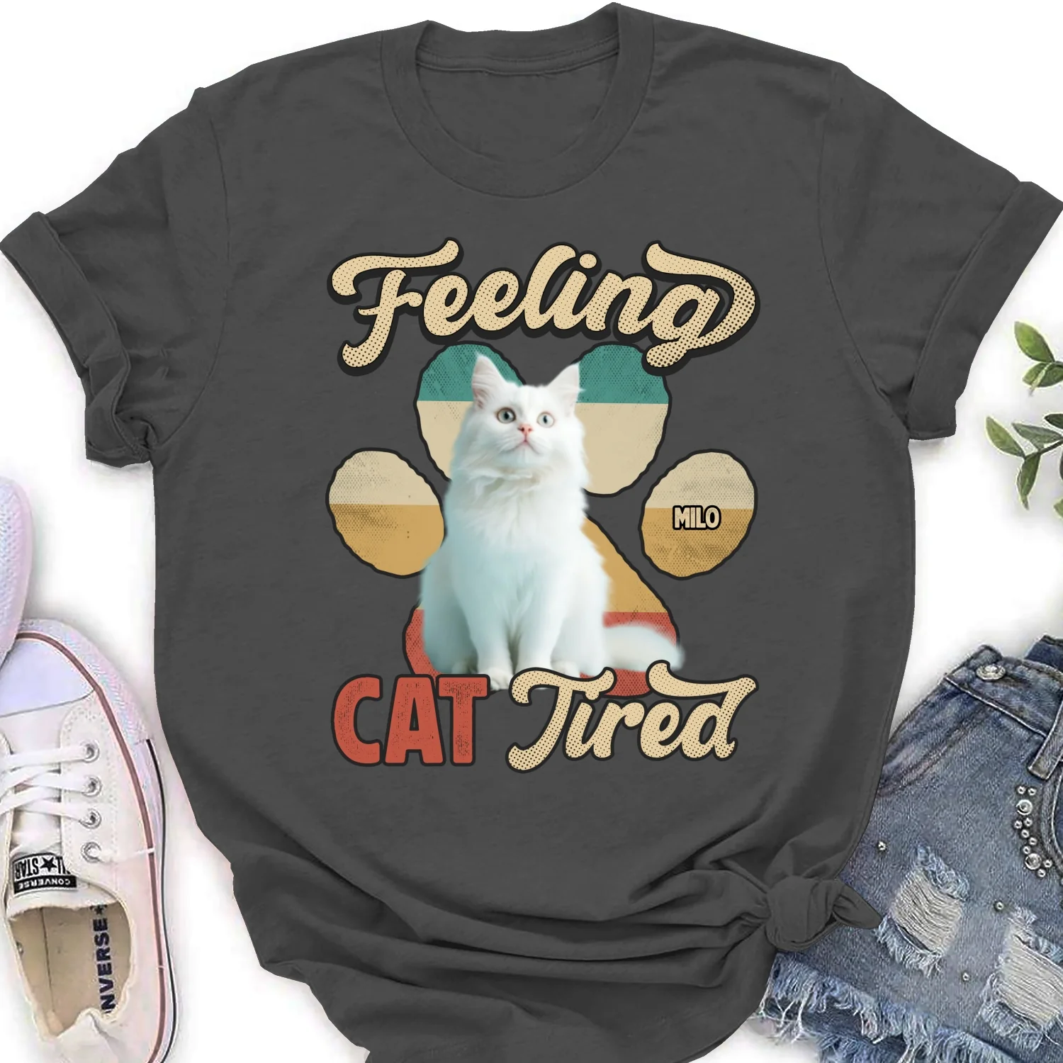 Feeling Cat Tired Tired Photo - Personalized Custom Women's T-shirt - Image 5