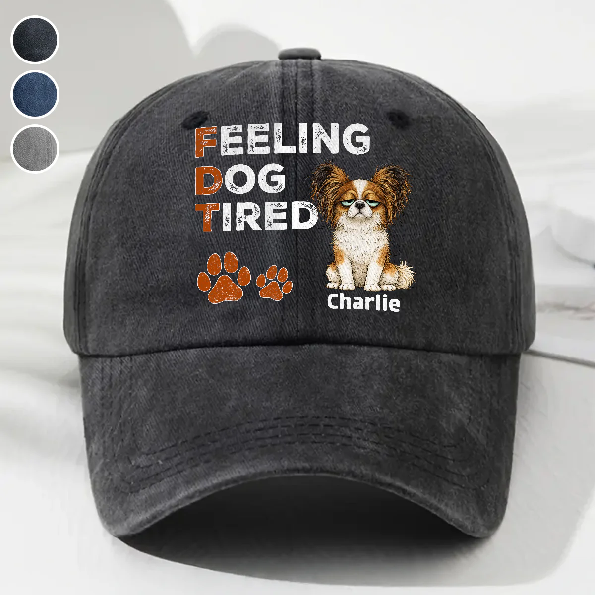 Feeling Dog Tired - Personalized Custom Vintage Washed Denim Cap