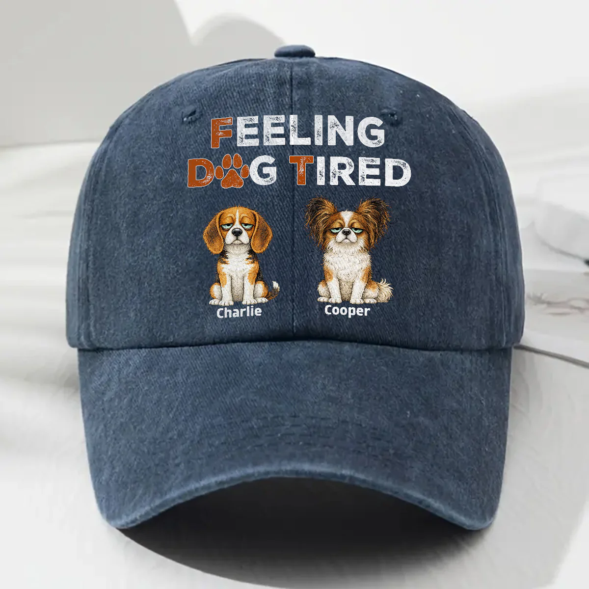 Feeling Dog Tired - Personalized Custom Vintage Washed Denim Cap - Image 2