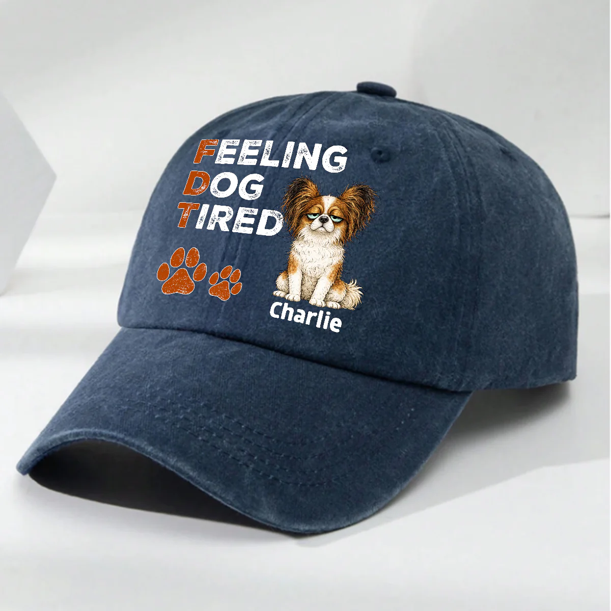 Feeling Dog Tired - Personalized Custom Vintage Washed Denim Cap - Image 3