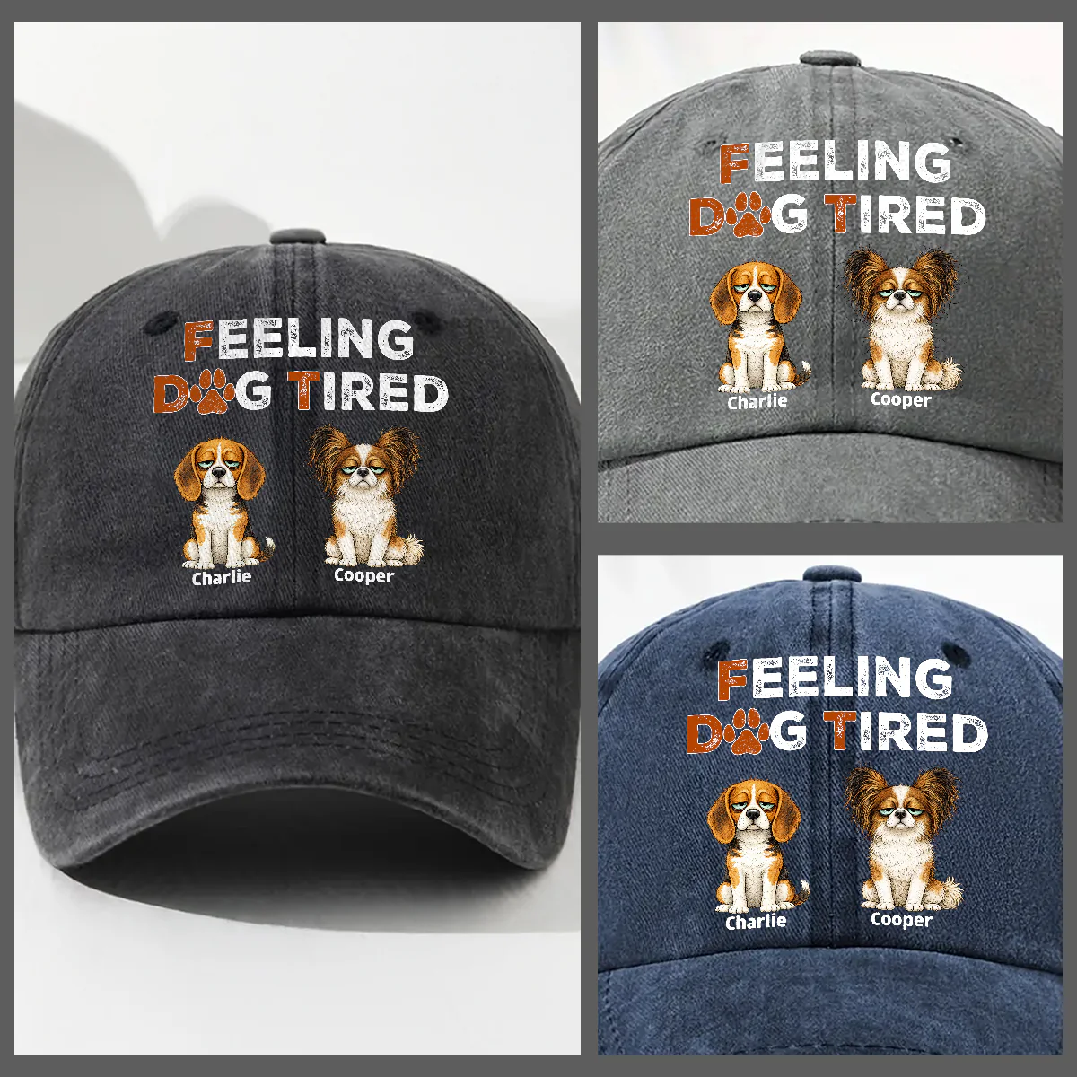 Feeling Dog Tired - Personalized Custom Vintage Washed Denim Cap - Image 4