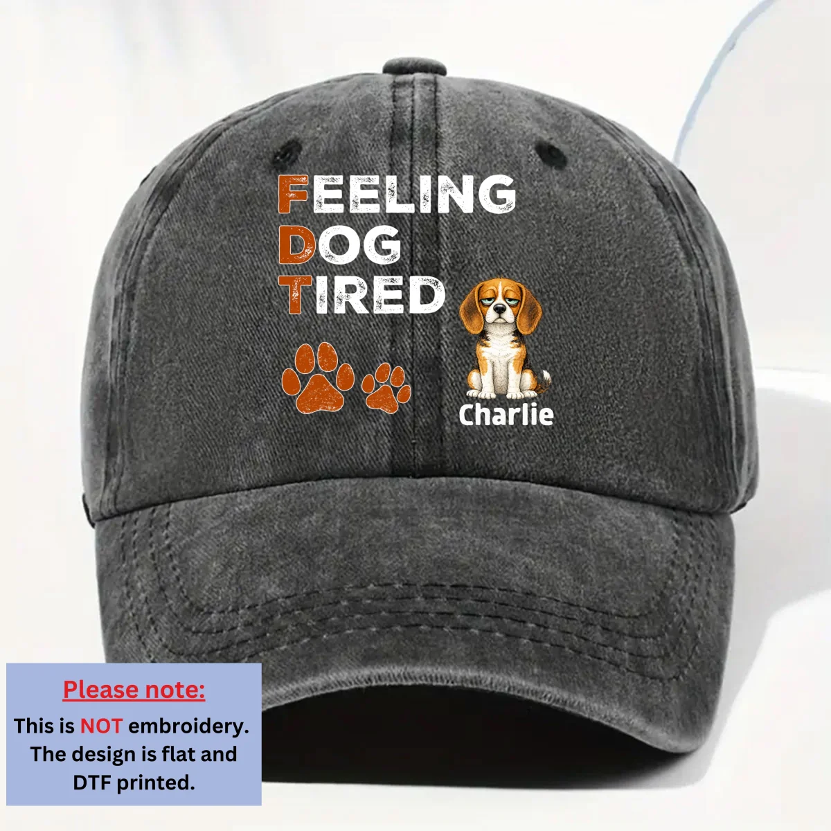 Feeling Dog Tired - Personalized Custom Vintage Washed Denim Cap - Image 7