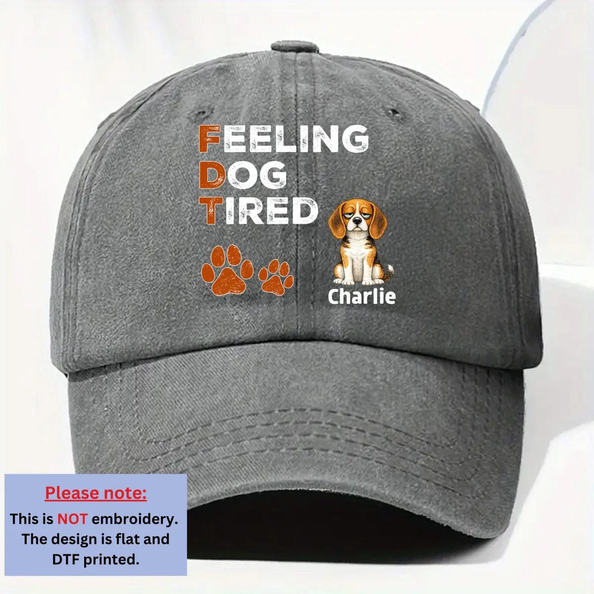 Feeling Dog Tired - Personalized Custom Vintage Washed Denim Cap - Image 8