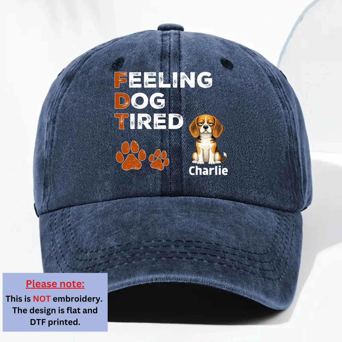 Feeling Dog Tired - Personalized Custom Vintage Washed Denim Cap - Image 9